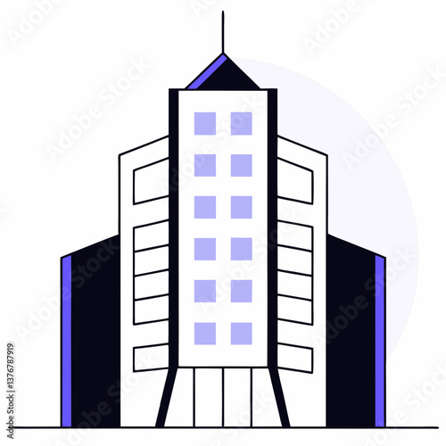 exquisite dramatic urban Geometric rendering of a skyscraper. Minimal design. Crisp edges. Scalable. VECTOR FORMAT with Scalable Design. perfect clarity