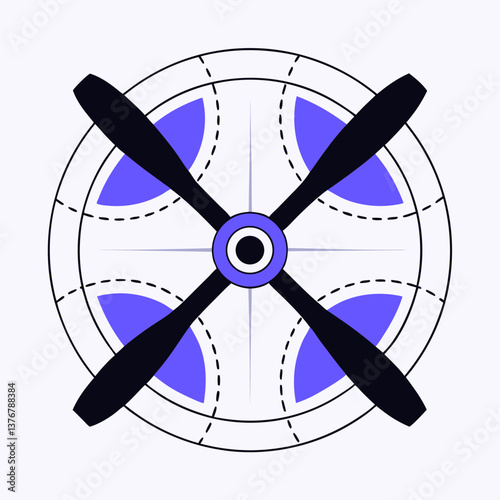 splendid energetic mid-century Symmetrical illustration of a propeller. Clean lines. Flat color. Scalable. VECTOR FORMAT with Scalable Design. high resolution
