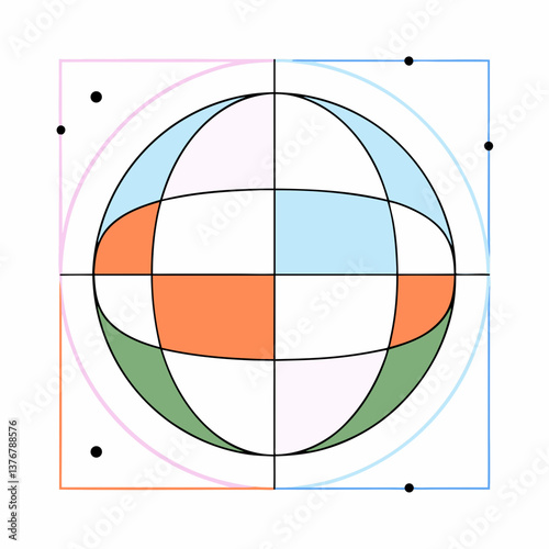 splendid melancholic rustic Geometric representation of a sphere. Single-weight stroke. Crisp edges. Scalable. VECTOR FORMAT with Scalable Design. flawless