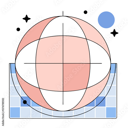 striking melancholic tropical Geometric representation of a sphere. Single-weight stroke. Crisp edges. Scalable. VECTOR FORMAT with Scalable Design. crisp