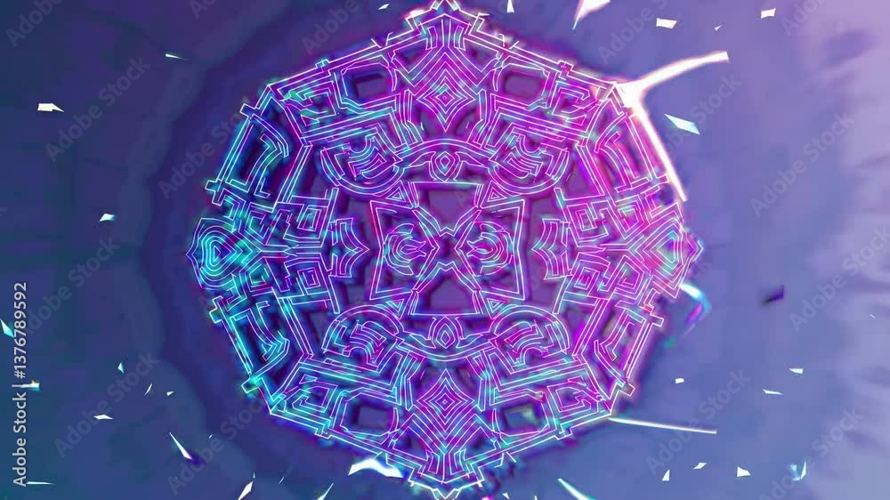 Vivid kaleidoscopic transformation with colorful geometric patterns and dynamic light trails