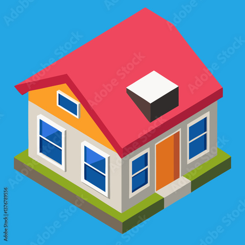 dynamic wonderful Isometric house with symmetrical design. Flat color, clean lines, crisp edges. Scalable minimal design. VECTOR FORMAT with Scalable Design. top-tier