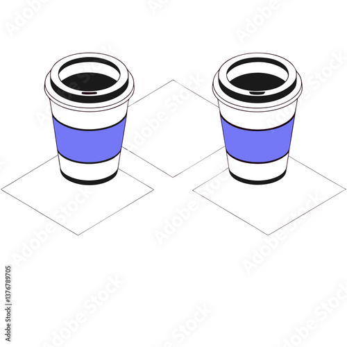 hypnotic dreamy avant-garde Isometric coffee cup. Crisp edges, flat color, symmetrical design. Scalable minimal design. VECTOR FORMAT with Scalable Design. handcrafted