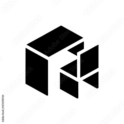 harmonious striking Isometric desk and chair. Flat color, clean lines, sharp edges. Minimal scalable design. VECTOR FORMAT with Scalable Design. elite