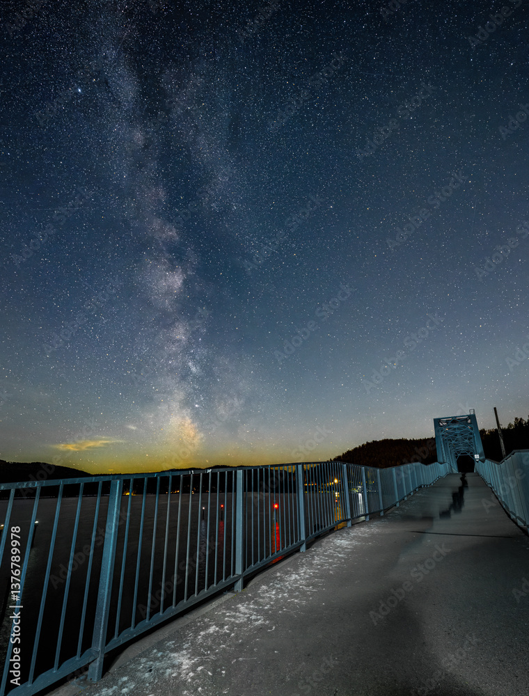 Night Photography of the Bicycling Trail along the Chatcolet Lake, Idaho