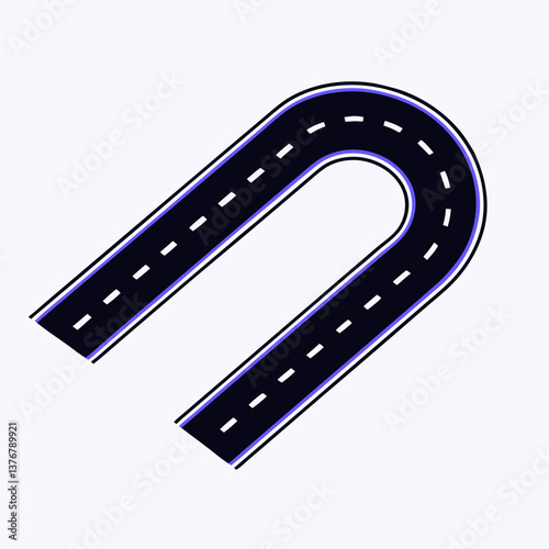 tranquil glorious Isometric road with sharp turns. Clean lines, flat color, single-weight stroke. Scalable minimal design. VECTOR FORMAT with Scalable Design. handcrafted