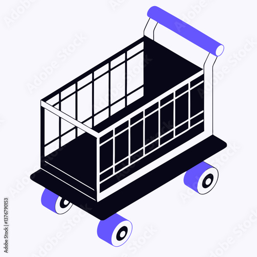 immaculate creative Isometric shopping cart. Clean lines, symmetrical design, flat color. Scalable minimal design. VECTOR FORMAT with Scalable Design. elite