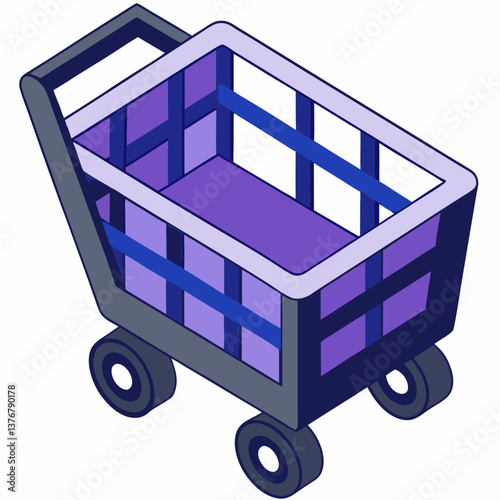 extraordinary avant-garde Isometric shopping cart. Clean lines, symmetrical design, flat color. Scalable minimal design. VECTOR FORMAT with Scalable Design. detailed