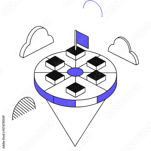 hypnotic nordic Isometric floating island. Crisp edges, symmetrical design, flat color. Scalable minimal design. VECTOR FORMAT with Scalable Design. sharp
