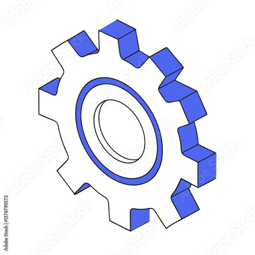 nostalgic enchanting Isometric gear. Clean lines, symmetrical design, flat color. Scalable minimal design. VECTOR FORMAT with Scalable Design. perfect clarity