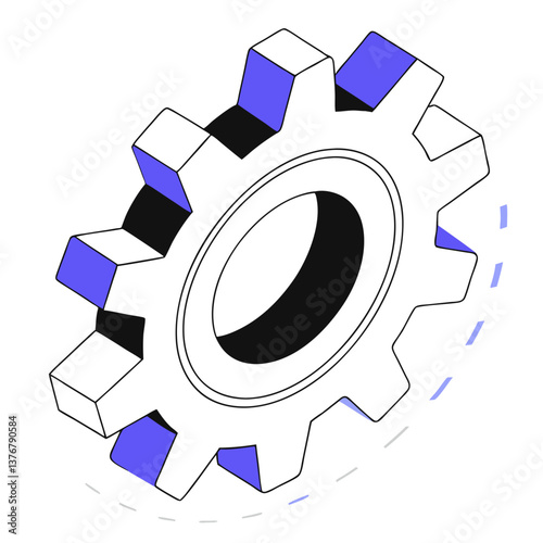 exquisite distinguished Isometric gear. Clean lines, symmetrical design, flat color. Scalable minimal design. VECTOR FORMAT with Scalable Design.