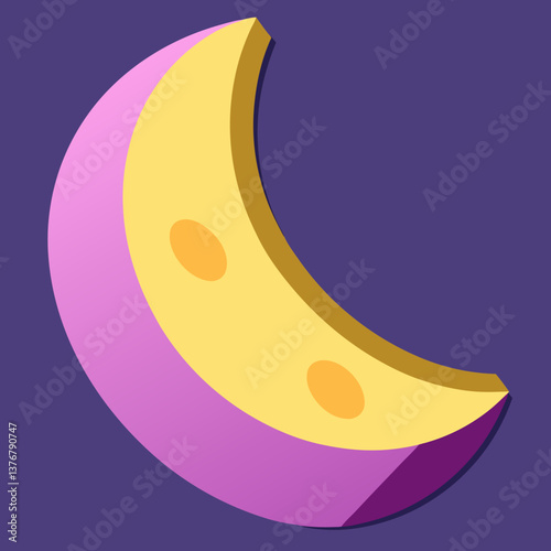 exemplary mid-century Isometric crescent moon. Crisp edges, flat color, single-weight stroke. Scalable minimal design. VECTOR FORMAT with Scalable Design. detailed