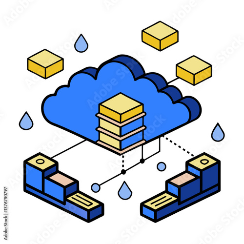 magnificent unforgettable Isometric cloud. Crisp edges, flat color, single-weight stroke. Scalable minimal design. VECTOR FORMAT with Scalable Design.
