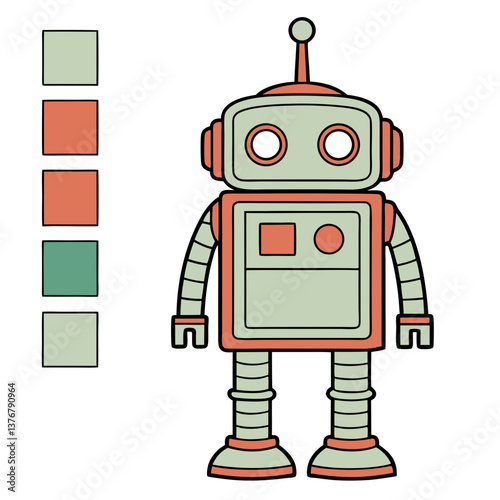 mysterious dramatic Square robot with rounded corners and antenna. Flat color, scalable design, geometric shape. VECTOR FORMAT with Scalable Design. handcrafted