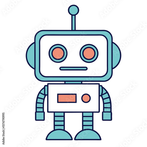 reflective pristine Square robot with rounded corners and antenna. Flat color, scalable design, geometric shape. VECTOR FORMAT with Scalable Design. luxury