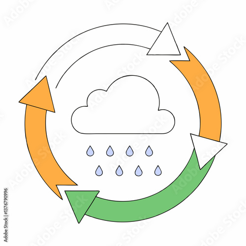notable contemporary Circular cloud with raindrops. Clean lines, minimal design, flat color. VECTOR FORMAT with Scalable Design. original