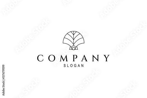 pearl shell logo with leaf motif in line art design