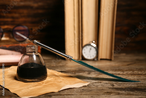 Nib pen with inkwell and ol...