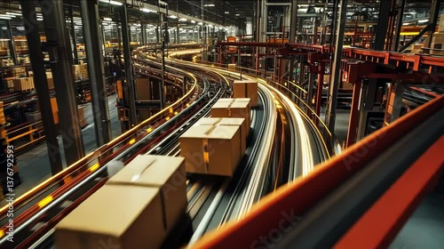 Automated conveyor belt transporting packages in a modern warehouse environment.