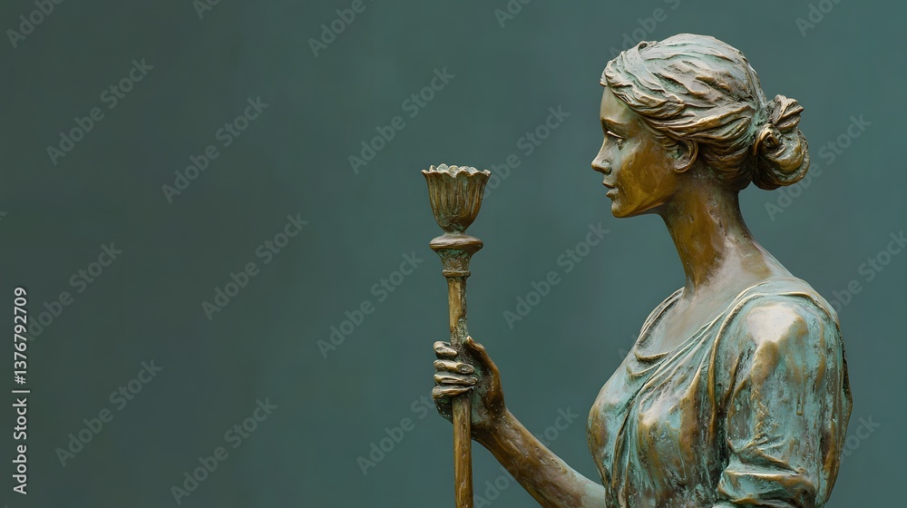 Obraz premium Beautiful Bronze Statue of Woman Holding Torch: Symbol of Hope and Enlightenment