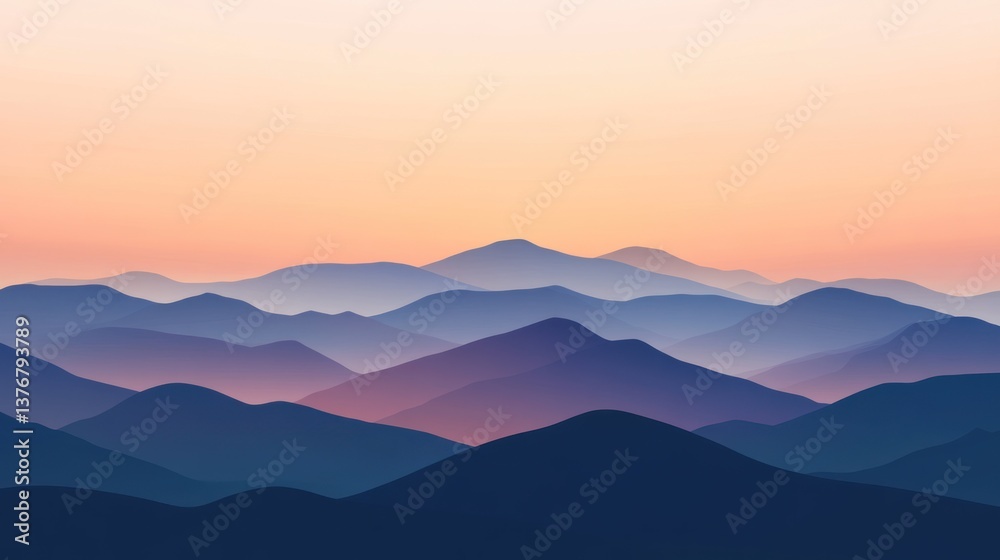 Fototapeta premium Majestic mountain range at dawn, a beautiful view of layers of mountains under a gradient sky, natural beauty in nature.