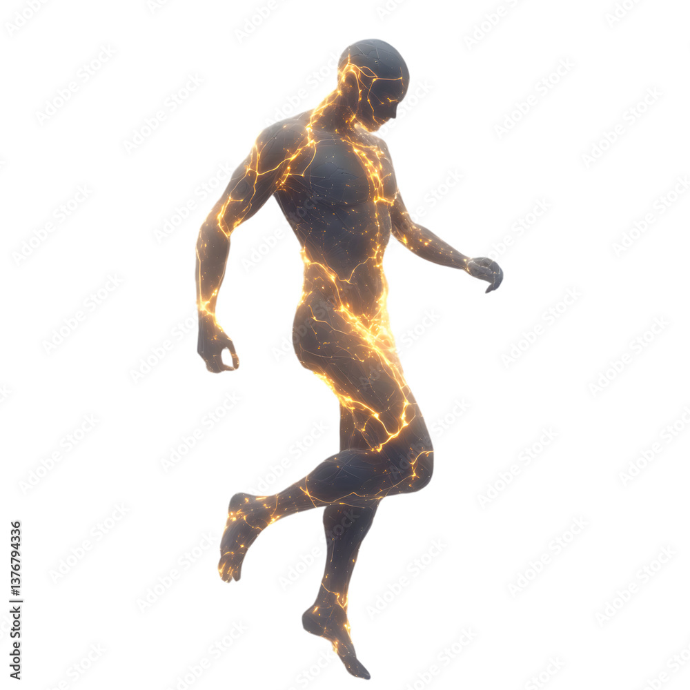 A Humanoid Figure with Glowing Energy Lines Running Isolated on Transparent Background A Humanoid Figure with Glowing Energy Lines Running Isolated on Transparent Background