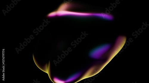 Droplet of liquid with a holographic surface. Abstract background in purple and red colors. Seamless vj loop. Dynamically moving abstract form.