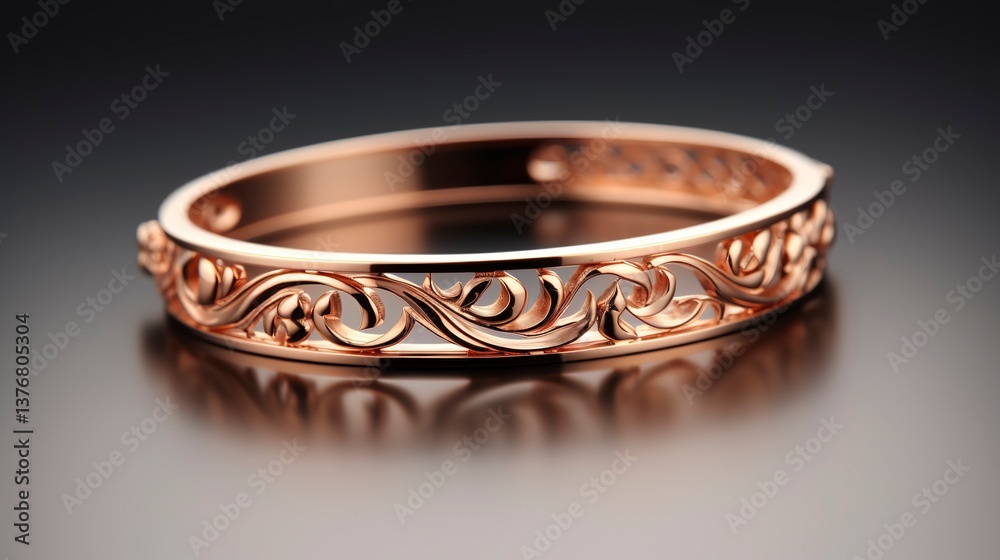 A photo of a rose gold bangle bracelet. A photo of a rose gold bangle bracelet.