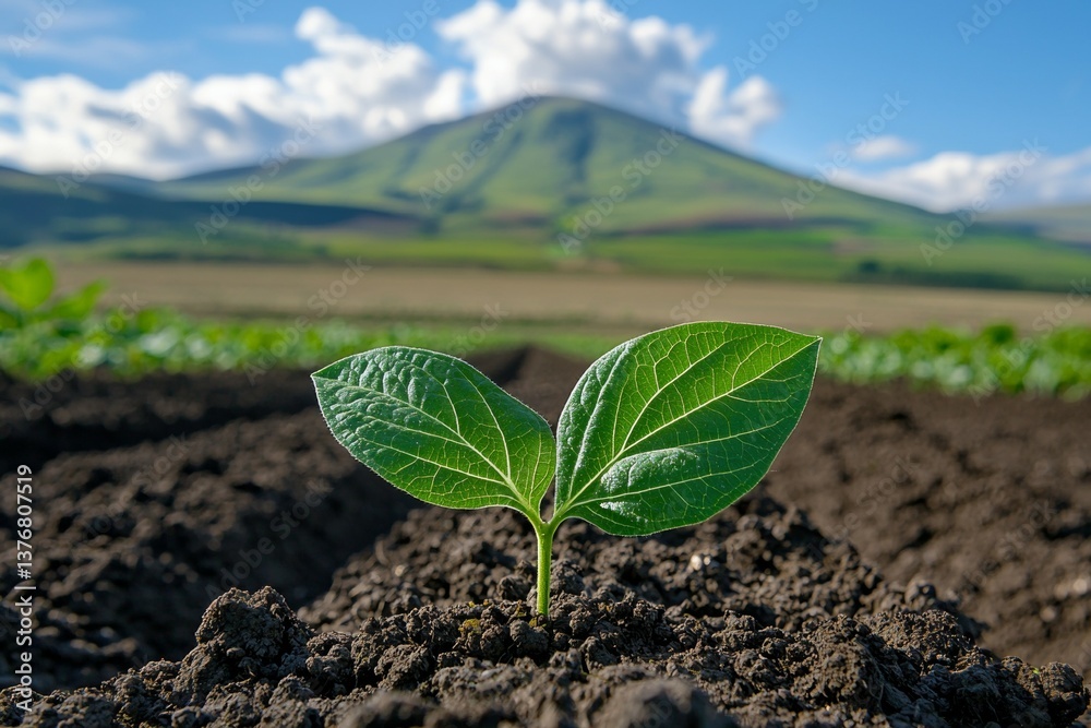Small green plant is growing in the dirt Small green plant is growing in the dirt