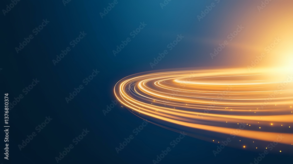 Glowing orange light trails curve against dark blue background creating dynamic motion effect with bright energy streams and luminous spiral paths. Glowing orange light trails curve against dark blue background creating dynamic motion effect with bright energy streams and luminous spiral paths.