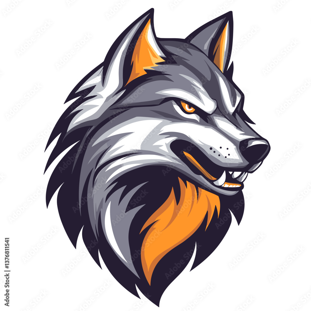 Obraz premium Fierce white wolf vector logo designed for esports branding and team identity in competitive gaming