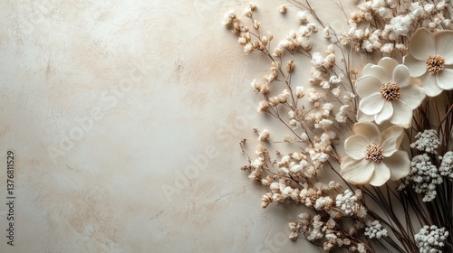 Elegant Dried Floral Arrangement on Beige Background