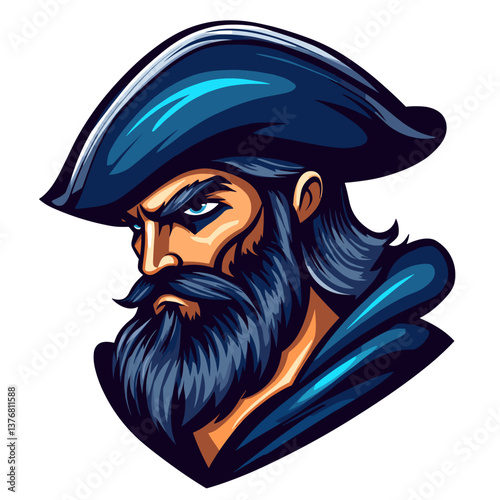 Unique esports vector logo featuring a side view of a cursed pirate with a distinct white design
