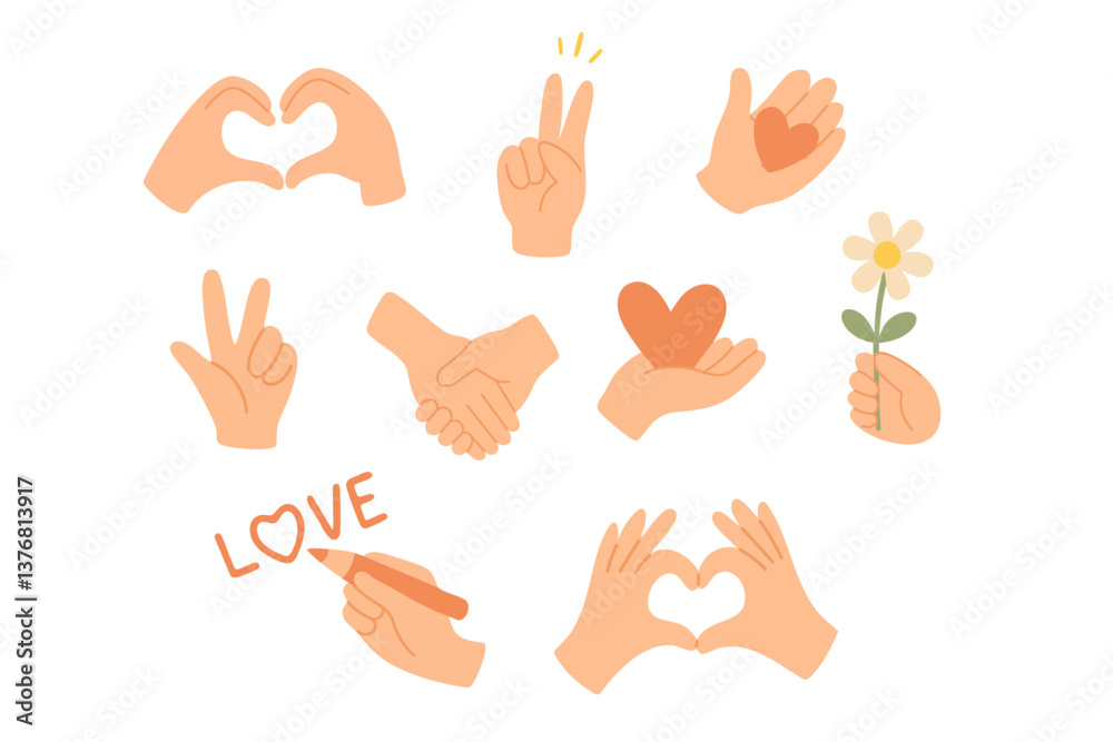 Fototapeta premium Hand Gestures and Love Icons Set