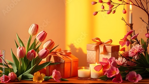 Organic Botanical Beauty: A 3D-Rendered Dreamy Stage in Rich Bronze and Soft Ivory