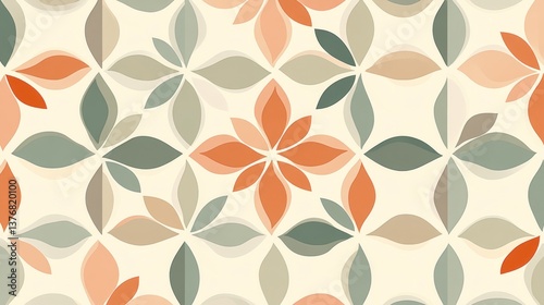 Wallpaper Mural Abstract Floral Pattern: Elegant Beige, Green, and Orange Design Torontodigital.ca