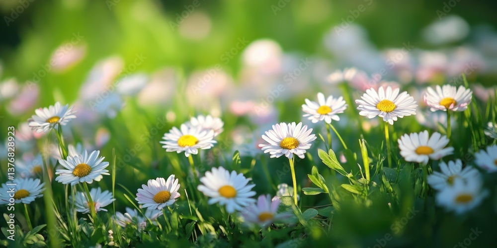 A field blooming with daisies, capturing the beauty and vibrancy of springtime nature. A field blooming with daisies, capturing the beauty and vibrancy of springtime nature.