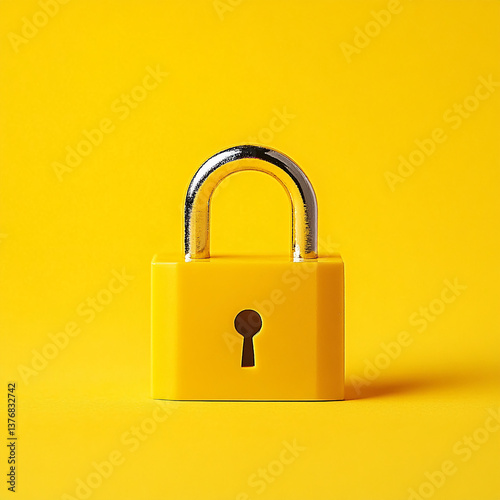 Bright yellow padlock stands prominently against a vivid yellow backdrop, creating a striking visual contrast that emphasizes security and protection, inviting viewers to consider the importance of sa