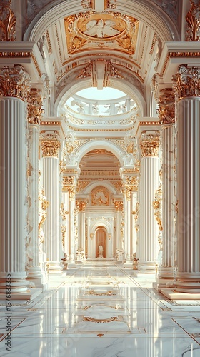 Ancient luxury hall decorated with golden ornaments high resolution image
