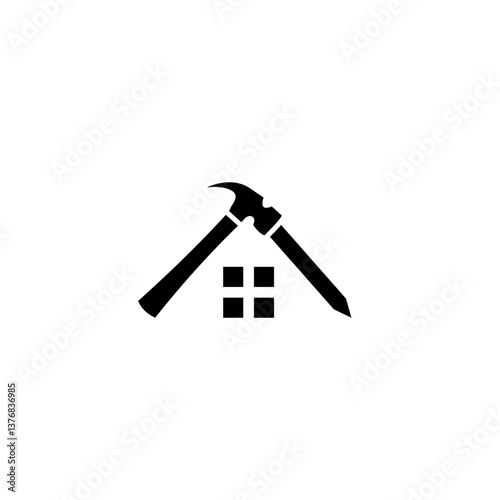 vector logo, hammer and roof nails on a clean clear transparent background