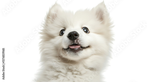 A white dog with a pink tongue is smiling. AI Generated
