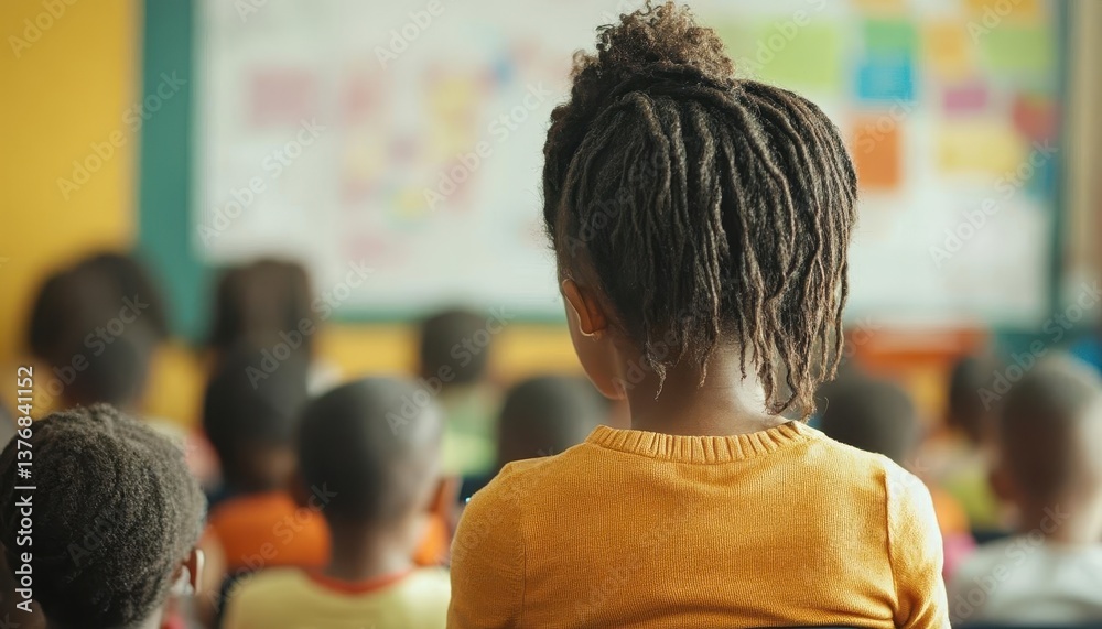 Fototapeta premium A teacher using a smart board to teach a diverse classroom of students, Classroom Technology, Inclusive and engaging