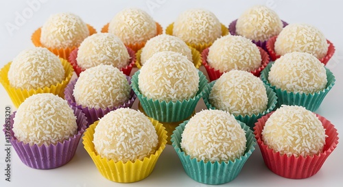 kiss brazilian sweets, coconut kiss, traditional brazilian sweets beijinho, soft white coconut balls, white background