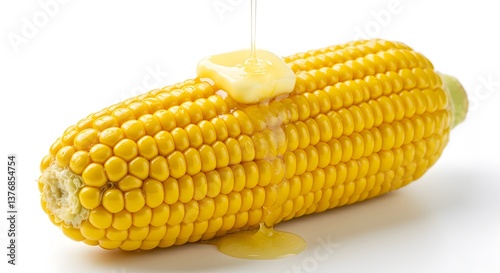 Fotografía delicious corn on the cob with melting butter on a white background