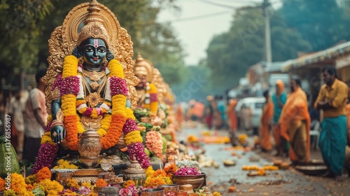 A captivating photo of a festival celebrating Lord Perumal with vibrant decorations photo