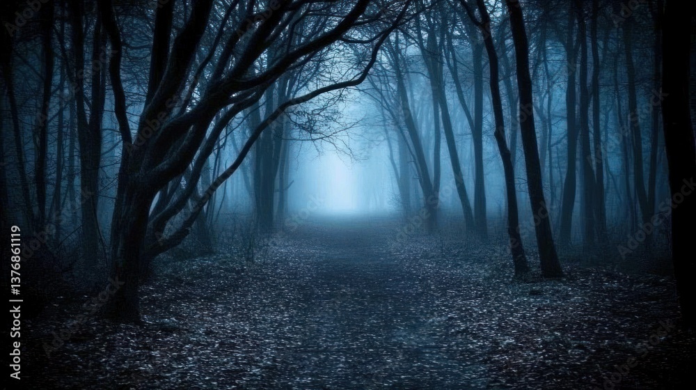 Enchanted Forest Pathway Illuminated by Mysterious Light Dark Woods Foggy Atmosphere Nature Enchanted Forest Pathway Illuminated by Mysterious Light Dark Woods Foggy Atmosphere Nature