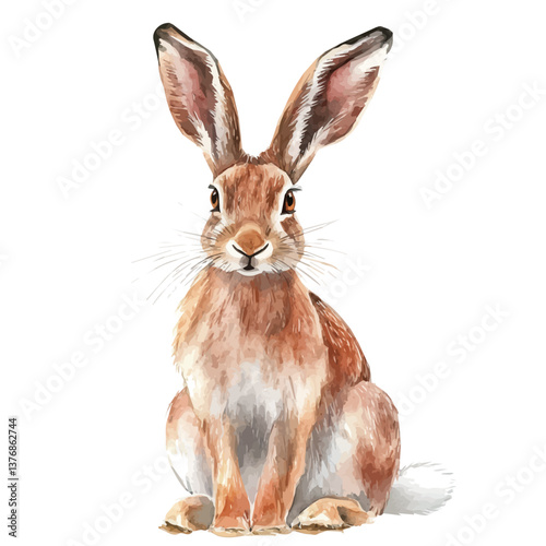 A watercolor of a hare, isolated on a white background. Hare vector.

