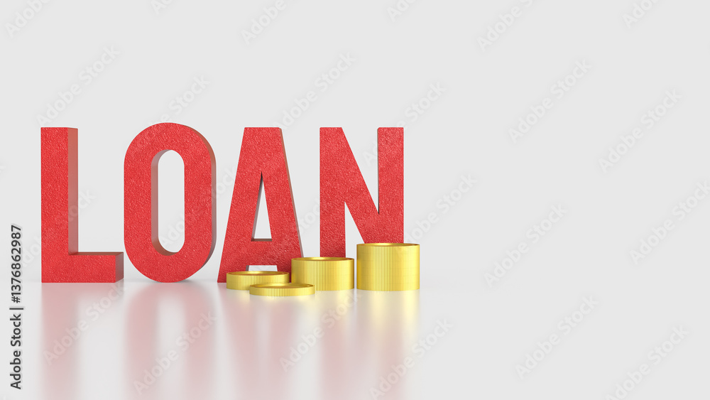 Fototapeta premium The Red Loan Text and coins for Business concept 3d Rendering.