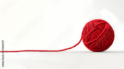 A red ball of yarn sits on a white background. Woven Symbols. Illustration