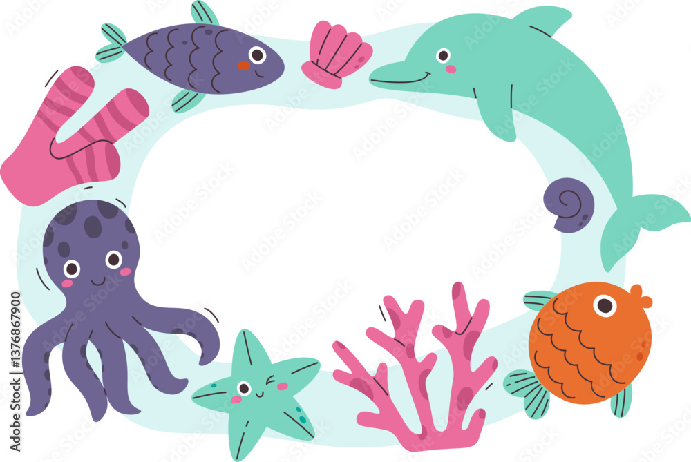 Obraz premium Underwater Frame with Marine Animals
